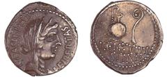 ROMAN REPUBLICAN COINS Cassius - Denier (43-42 av. J.-C.) A/ LEIBERTAS - C CASSI IMP Buste voilé de la Liberté. R/ LENTVLVS SPINT Vase et lituus. SUP RRC.500.3-RCV.1447.2 ($960) Ar ; 3.28 gr ; 19 mm