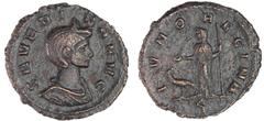 ROMAN COINS Séverine - As (274-275, Rome) - Junon A/ SEVERINAE AVG Tête diadémée et drapée à droite. R/ IVNO REGINA // S. Junon debout à gauche, un paon à ses pieds. TTB C.9 (6f)-RCV.11711 ($375)-RIC.