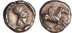 GREEK COINS Illyrie - Corinthe - Période archaïque - Tétradrachme (550-450 av. J.-C.) A/ Pégase à droite. R Petite tête d'Athena casqué dans un carré. RR TTB GC.1869-Ravel.158-Pozzi.1650 Ar ; 8.13 gr 