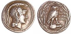 GREEK COINS Attique - Athènes - Tétradrachme de style nouveau (136/135 av. J-C) (Magistrats Éra, Aristoph et Polyx) A/ Tête d'Athéna à droite, coiffée du casque attique à cimier, orné d'un griffon bon