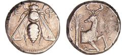 GREEK COINS Ionie - Ephèse - Tétradrachme (387-295 av. J.-C.) Magistrat Ileos A/ ΕΦ. Abeille de face. R/ IΛΕΩΣ Protomé de cerf, un palmier derrière. SUP GC.4371 var-Pozzi.2425 var Ar ; 15.23 gr ; 22 m