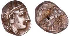 GREEK COINS Attique - Athènes - Tétradrachme (350-295 av. J.-C.) A/ Tête d'Athéna à droite, coiffée du casque attique à cimier. R/ ΑΘΕ. Chouette debout à droite, la tête de face. Le tout dans les rest