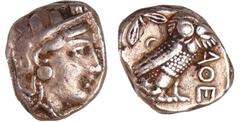 GREEK COINS Attique - Athènes - Tétradrachme (350-295 av. J.-C.) A/ Tête d'Athéna à droite, coiffée du casque attique à cimier. R/ ΑΘΕ. Chouette debout à droite, la tête de face. Le tout dans les rest