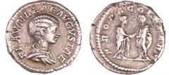 ROMAN COINS Plautille - Denier (202, Rome) A/ PLAVTILLAE AVGVSTAE. Buste nu à droite, coiffé d'un chignon. R/ PROPAGO IMPERI. Plautille debout à droite, donnant la main à Caracalla debout à gauche. TT