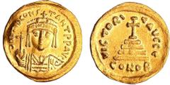 BYZANTINE COINS Tibére II Constantin - Solidus (578-582, Constantinople) A/ dm Tib CONSTANT PP AVI. Buste de face tenant un globe surmonté d'une croix. R/ VICTORIA AVGG Σ // CONOB. Croix sur quatre de