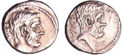 ROMAN COINS Brutus - Denier (54 av. J.-C.) A/ BRVTVS. Tête nue de Brutus à droite. R/ AHALA. Tête nue d'Ahala à droite. TTB RRC.433.2-RCV.398 ($720) Ar ; 4.08 gr ; 17 mm