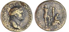 ROMAN COINS Vespasien - Sesterce (71, Rome) A/ IMP CAES VESPASIANVS AVG P M TR P COS III. Tête laurée à droite. R/ IVDAEA CAPTA // SC. Vespasien debout à droite, le pied sur un casque, tenant une hast