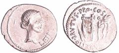 ROMAN COINS Brutus - Denier (étè 42 av.J.-C., Lycia) A/ LEIBERTAS Buste de la Libertas à droite. R/ CAEPIO BRVTVS PRO COS Lyre et branche de laurier. RR SUP RRC.501.1-RCV.1432 ($1360) Ar ; 3.70 gr ; 1
