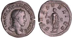 ROMAN COINS Alexandre Sévère - Sesterce (232, Rome) - L'Espérance A/ IMP ALEXANDER PIVS AVG Buste lauré à droite. R/ SPES PVBLICA - SC. L'Espérance marchant à gauche, tenant une fleur et relevant sa r