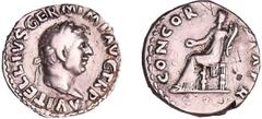 ROMAN COINS Vitellius - Denier (69, Rome) A/ A VITELLIVS GERMANICVS IMP. Buste nu à droite. R/ CONCORDIA P R. La Concorde assise à gauche, tenant une patère et une double corne d'abondance. TB+ C.21 (