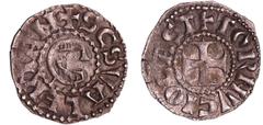 FEUDAL COINS Bourgogne - Abbaye de Tournus - Denier A/ + SC VALERIAN. Tête barbue de Saint Valérien à droite. R/ + TORNVCIO CAST. Croix. SUP Bd.1197 (5f)-SMCF.4965 Ar ; 1.16 gr ; 18 mm