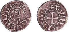 FEUDAL COINS Bourgogne - Abbaye de Tournus - Denier A/ + SC VALERIAN. Tête barbue de Saint Valérien à droite. R/ + TORNVCIO CAST. Croix. TTB Bd.1197 (5f)-SMCF.4965 Ar ; 1.12 gr ; 19 mm