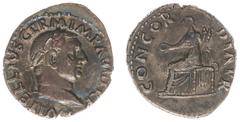 Roman Imperial Coinage Roman Imperial Coinage - Vitellius (69) - AR Denarius (Rome late April-20 December AD 69, 2.7 g) - A VITELLIVS GERM IMP AVG TRP Laureate head right / CONCORDIA PR Concordia seat