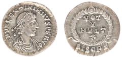 Roman Imperial Coinage Roman Imperial Coinage - Valentinianus II (375-392) - AR Siliqua (Siscia AD 378-383, 1.63g) - Draped bust right / VOT V MULT X in wreath (SISCPS in ex.) (RIC 24a) - good VF