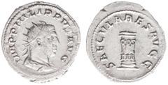 A small collection of Architecture in Roman coinage Philippus I Arabs (244-249) - AR Antoninianus (Rome AD 248, 4.12 g) - IMP PHILIPPVS AVG Radiate, draped and cuirassed bust right / SAECVLARVS AVGG C