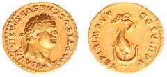 Roman Imperial Coinage Roman Imperial Coinage - Titus (69-81) - AV Aureus (Rome June AD 80, 7.39g) - IMP TITVS CAES VESPASIAN AVG PM Laureate head right / TRP IX IMP XV COS VIII PP Dolphin coiled arou