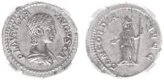 Roman Imperial Coinage Roman Imperial Coinage - Plautilla (202-205) - AR Denarius (Rome, 2.71g) - PLAVTILLA AVGVSTA Draped bust right / CONCORDIA AVGG Concordia standing left holding patera and sceptr