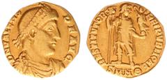 Roman Imperial Coinage Roman Imperial Coinage - Valens (364-378 n.Chr.) - AV Solidus (Nicomedia, c. AD 367, 3.20g) - DN VALENS PF AVG Pearl-diademed, draped and cuirassed bust right / RESTITVTOR REIPV