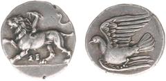 Ancient coinage / Greece Greece - Peloponnesos - Sikyonia / Sikyon - AR Triobol (c. 330-280 BC, 2.84g) - Chimaera advancing left, raised forepaw, ΣΕ below / Dove flying to left (cf. BCD Peloponnesos 2