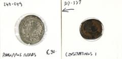 1 Antoninianus of Philippus I Arabs (AEQUITAS AVGG, VF+) and 1 Follis of Constantine I (camp, a.VF) - totally 2 coins