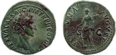 Roman Imperial Coinage - Nerva (96-98) - AE As (Rome, 10.83 gm.) - Laureate head right / Fortuna mit cornucopiae and rudder (RIC 98 / C. 73 / BMC 143) - VF/XF / attractive coin with green-brown patina