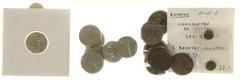 Doosje met div. munten wb. iets Frans, Romeins, Indiaas etc.