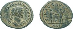 Roman Imperial Coinage - Carinus (283-284) - AE Antoninianus (Antioch 282 AD, 3.70 gm.) - Radiate, draped and cuirassed bust right / Carinus standing right holding sceptre, receiving globe from Carus,