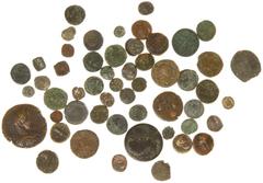 Ancient coins in lots - Small lot of appr. 50 ancient bronze coins in worn condition, nice for study