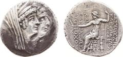 Hellenistic Monarchies - The Seleukid Kingdom - Cleopatra and Antiochos VIII (125-121 BC) - AR Tetradrachm (Ake-Ptolemais in Palestine, 15.68 g) - Jugate busts right of Cleopatra and Antiochos / Zeus 