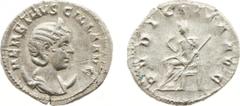 Roman Imperial Coinage - Herennia Etruscilla - AR Antoninianus (Rome 250, 4.06 g) - Draped bust right wearing stephane, set on crescent / Pudicitia seated left (RIC 59b / RSC 19) - a.XF