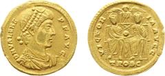 Roman Imperial Coinage - Valens (364-378 n.Chr.) - AV Solidus (Trier 376-377, 4.43 g) - DN VALENS - PF AVG Diademed, draped and cuirassed bust right / VICTOR-IA AVGG Two emperors enthroned facing hold