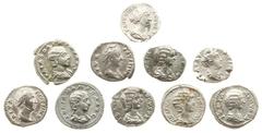Ancient coins in lots - Lot with 10 Roman women on Denarii: Julia Soaemias, Julia Mamaea (2), Julia Domna (3), Faustina Mater (3) and Faustina Minor, avg. a.VF