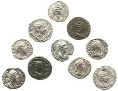 Ancient coins in lots - Lot with 10 Roman women on Denarii: Plautilla, Julia Maesa, Sabina, Julia Mamaea, Julia Domna (2), Faustina Mater (3) and Faustina Minor, avg. a.VF