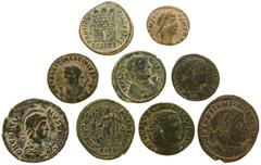 Ancient coins in lots - Lot of 9 late Roman bronzes, Constantinus to Gratianus, many VF+