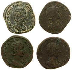 Ancient coins in lots - Lot of 4 sestertii Julia Maesa, Julia Soaemias, Julia Mamaea en Otacilia Severa F- to VF-