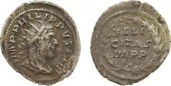 Roman Imperial Coinage - Philippus I Arabs (244-249) - AE Antoninianus (Rome 247/249, 4,44 g) - Draped and cuirassed bust to right / FELICITAS / IMPP in wreath (RIC 60 / C: 39) - VF