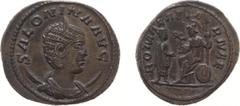 Roman Imperial Coinage - Salonina - AR Antoninianus (uncertain mint in Asia, AD 255-256, 3.69 g) - Diademed and draped bust right, on crescent / ROMAE AETERNAE Emperor receiving Victoria from Roma sea