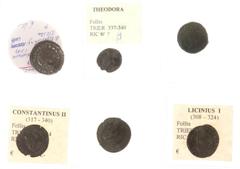 Ancient coins in lots - A small collection of 6 Folles in really nice grades: Licinius I (2x), Constantinus I and II, Crispus and Theodora, all minted in Trier