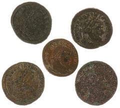 Ancient coins in lots - A lot with 5 AE Folles: Maximianus, Galerius and Maxentius, avg. VF