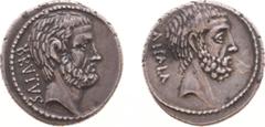 Roman Republic Coinage - Later-Denarius Coinage (ca. 154-41 BC) - AR Denarius, Q. Servilius Caepio Brutus (M. Junius Brutus) - (54 BC, 4,04 g) - Bare-headed and bearded head of L. Junius Brutus right 