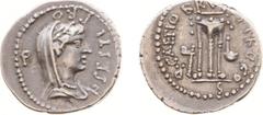 Roman Republic Coinage - Later-Denarius Coinage (ca. 154-41 BC) - Q. Servilius Caepio (M. Junius) Brutus - AR Denarius (Military mint travelling with Brutus in Asia Minor, 42 BC, 3.88 g) - Veiled and 