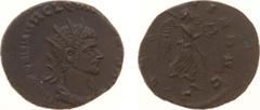 Roman Imperial Coinage - Quintillus (270) - AE Antoninianus (Rome AD 270, 3.08 g) - Radiate, draped and cuirassed bust right / Victory walking right, holding wreath and palm (RIC 33) - a.XF, nice blac