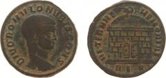 Roman Imperial Coinage - Maxentius (306-312) - For Divus Romulus - Bill. Follis (Rome AD 311, 5.35 g) - Bare head of Valerius Romulus right / Domed sepulchre of Divus Romulus (RIC 257 / S. 15049) - a.