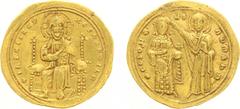 Byzantine Coinage - Romanus III Argyrus (1028-1034) - AV Histamenon Nomisma (Constantinople, 4.41 g) - Christ enthroned facing, wearing halo with cross, holding book of Gospels (all in double border) 