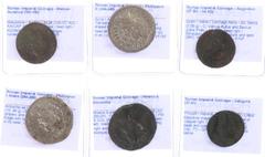 Ancient coins in lots - A lot with 6 Greek Roman coins: 2x Tetradrachm Antiochia (Philippus I and II), an AE24 of Marcus Aurelius (Macedonia), an AE20 of Caligula (Phrygia/Aezanis), an AE Semis of Aug