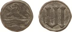 Medals Netherlands Tokens en loodjes - Middelburg z.j. - Raadspenning voor schepenen van 6 stuivers (Pelsdonk076, DeManI.3) - VZ Burcht / KZ Romeins cijfer VI - lood 20 mm - ruim ZF