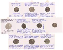 Ancient coins in lots Ancient coins in lots - A small collection of Denarii: 6 emperors (Sept. Severus, Marcus Aurelius, Commodus, Domitianus, Hadrianus) and 4 ladies (Julia Domna, Julia Maesa, Julia 