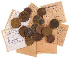 Ancient coins in lots Ancient coins in lots - A mixed lot Roman coins: 5 Denarii (including Q Balbus, M. Antonius Legionary, Maximinus Thrax and Ant. Pius), 8 Sestertii (including Caligula, Marcus Aur