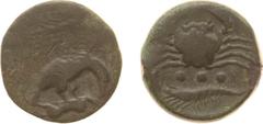 Ancient coinage Italy - Sicily - Akragas - AE Tetras (425-406 BC, 4.87 g) - Eagle standing right, tearing at hare below / Crab with three pellets and crayfish below (SNG ANS 1041 / SNG Cop. 75 / BMC 1