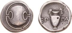 Ancient coinage Illyria and Central Greece - Boeotia - Thebes - AR Stater (ca. 379-338 BC, 12.08 g) - Boeotian shield / Amphora, ΕΠ-ΠΑ to either side (SNG Cop. 329 var.) - VF/XF